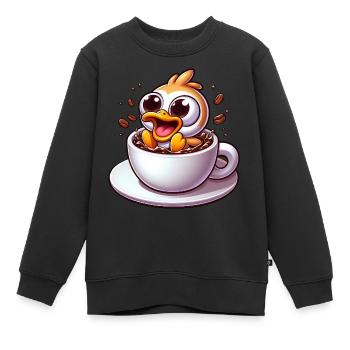 Oiseau poussin buveur de café caféine choc - Sweat Premium enfant bio - noir - Devant - AI Model Kid Female (0cm)