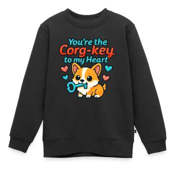 Tu es le Corg-clé de Mon Cœur – Sweet Corgi - Sweat Premium enfant bio - noir - Devant - AI Model Kid Female (0cm)