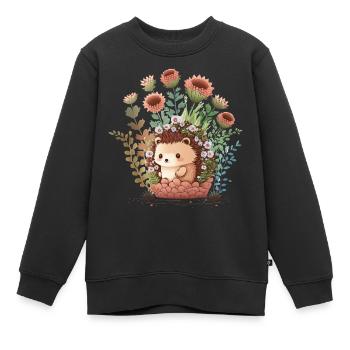Hérisson mignon, pot de fleurs, animaux indigènes - Sweat Premium enfant bio - noir - Devant - AI Model Kid Female (0cm)