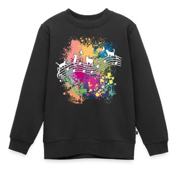 Katzen und Musiknoten Farbkleckse - Kinder Premium Organic Sweatshirt - Schwarz - Vorne - AI Model Kid Female (0cm)
