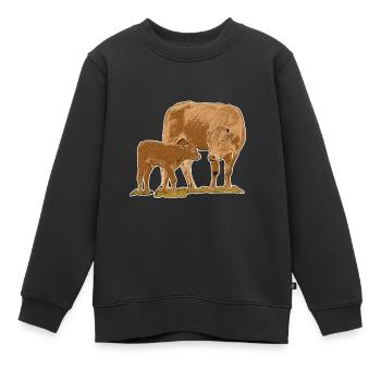Vache avec veau - Sweat Premium enfant bio - noir - Devant - AI Model Kid Female (0cm)