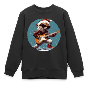 Guitare Rocker de Noël guépard - Sweat Premium enfant bio - noir - Devant - AI Model Kid Female (0cm)