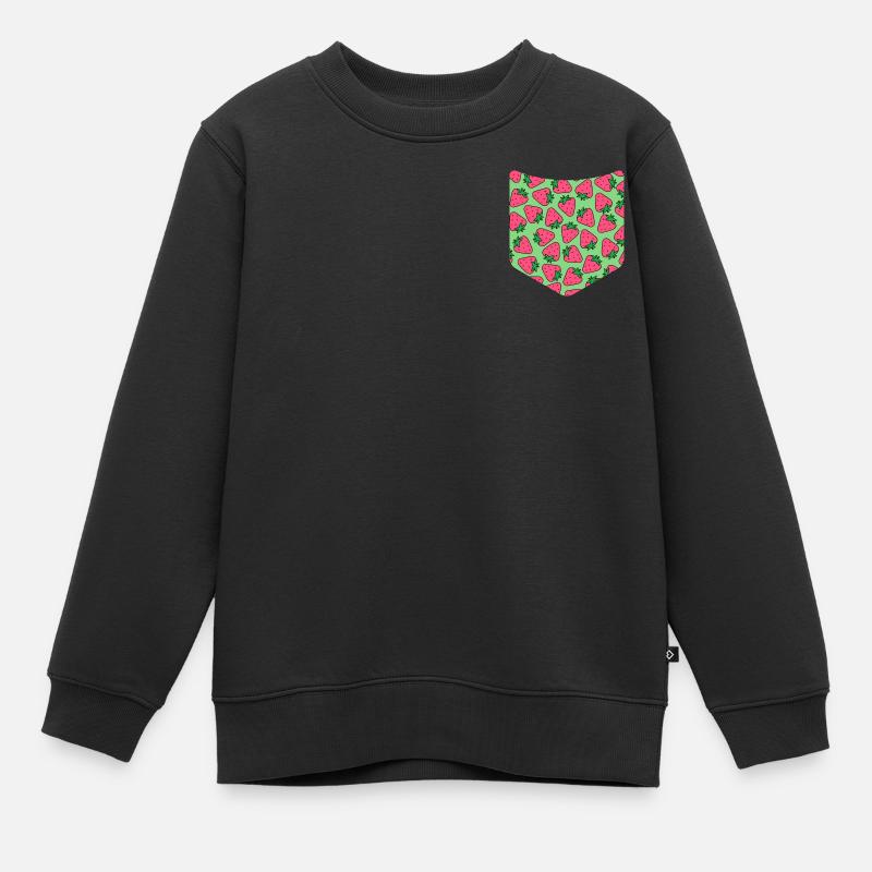 Erdbeeren Muster Sommer Obst Brusttasche Erdbeere - Kinder Premium Organic Sweatshirt - Schwarz