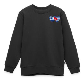 Griechenland Kuba Flagge Herz - Kinder Premium Organic Sweatshirt - Schwarz - Vorne - AI Model Kid Female (0cm)