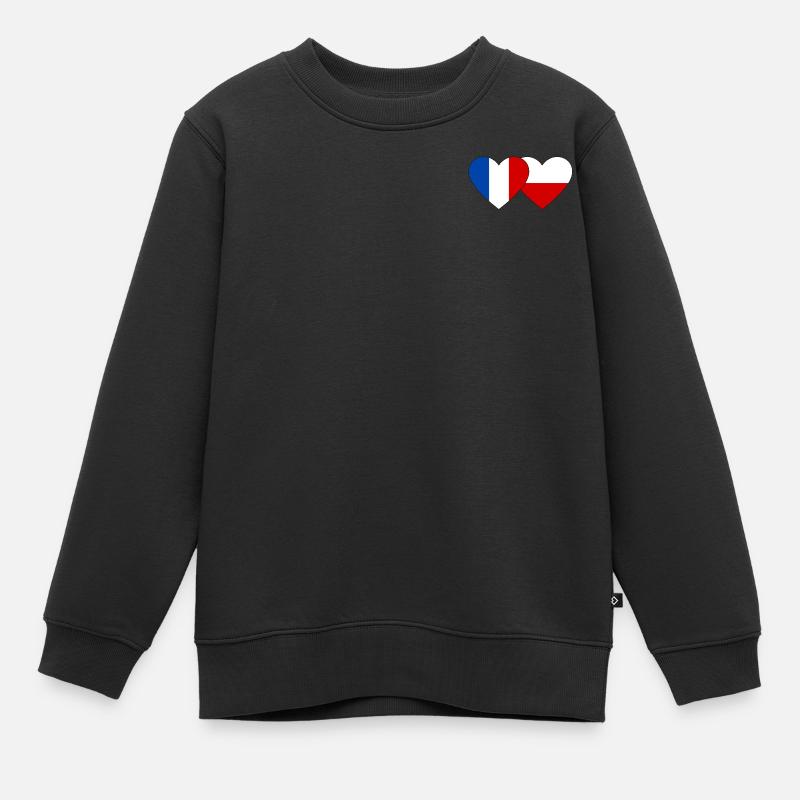 France Pologne Drapeau Coeur - Sweat Premium enfant bio - noir