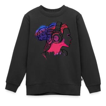 girl with headphones, woman with headphones - Kinder Premium Organic Sweatshirt - Schwarz - Vorne - AI Model Kid Female (0cm)