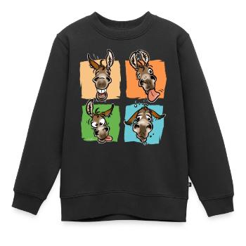 Trombines d'ânes (pour textiles foncés) - Sweat Premium enfant bio - noir - Devant - AI Model Kid Female (0cm)