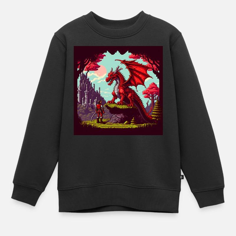 8bit Pixel Drache - Kinder Premium Organic Sweatshirt - Schwarz