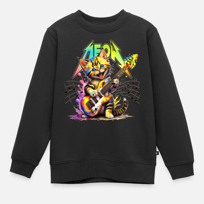 Meow-Kätzchen aus Metall – Regenbogen - Kinder Premium Organic Sweatshirt - Schwarz