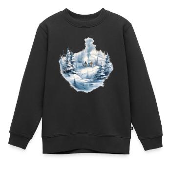 Wintertag mit Schnee Rauch Bäume und Weihnachten - Kinder Premium Organic Sweatshirt - Schwarz - Vorne - AI Model Kid Female (0cm)