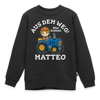 Matteo Vorname Traktor - Kinder Premium Organic Sweatshirt - Schwarz - Vorne - AI Model Kid Female (0cm)