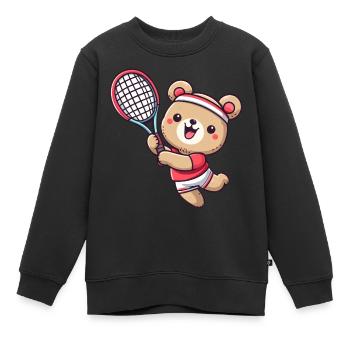 Bär als Tennisspieler - Aufschlag und - Kinder Premium Organic Sweatshirt - Schwarz - Vorne - AI Model Kid Female (0cm)