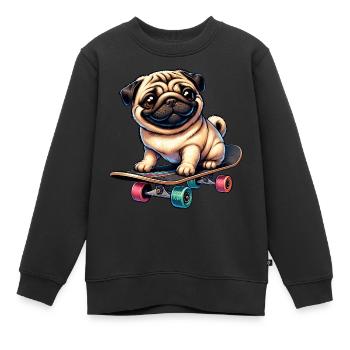 Skateboard Mops, Hund Skateboarder - Kinder Premium Organic Sweatshirt - Schwarz - Vorne - AI Model Kid Female (0cm)