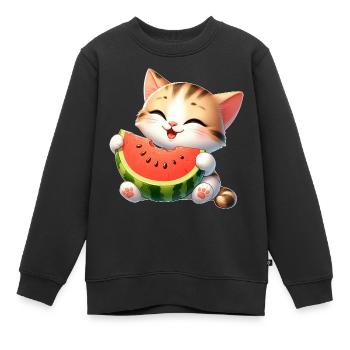 Katze Melone Wassermelone Lustig Fruchtig - Kinder Premium Organic Sweatshirt - Schwarz - Vorne - AI Model Kid Female (0cm)