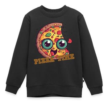 Pizza (mit Text) - Kinder Premium Organic Sweatshirt - Schwarz - Vorne - AI Model Kid Female (0cm)