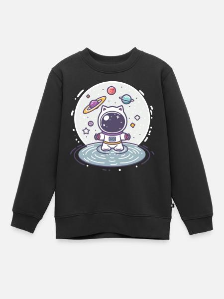 cat astronaut, galaxy cat - Kinder Premium Organic Sweatshirt - Schwarz