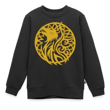 Goldener Wolf und Glücksbringer - Kinder Premium Organic Sweatshirt - Schwarz - Vorne - AI Model Kid Female (0cm)