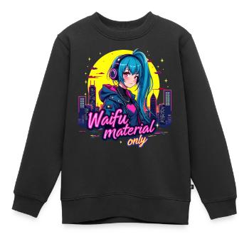 WAIFU MATERIAL ONLY - VAPORWAVE GAMERGIRL - Kids Premium Organic Sweatshirt - black - Front - AI Model Kid Female (0cm)