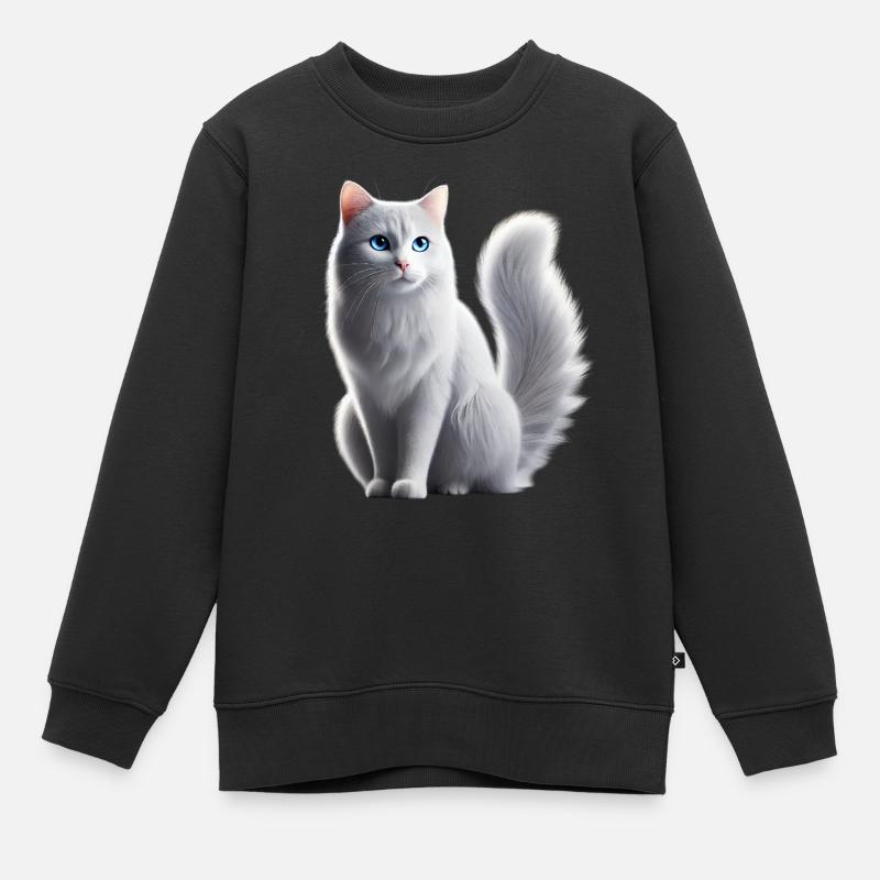 Chat Blanc Yeux Bleus - Sweat Premium enfant bio - noir
