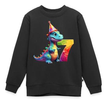 DINO 7 ANS DINOSAURE 7E ANNIVERSAIRE - Sweat Premium enfant bio - noir - Devant - AI Model Kid Female (0cm)