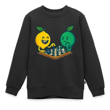Duel d’échecs - citron contre citron vert - Sweat Premium enfant bio - noir - Devant - AI Model Kid Female (0cm)