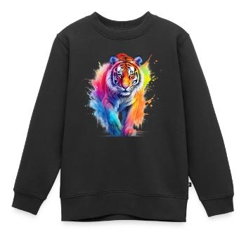 Tigre arc-en-ciel en aquarelle couleur éclaboussure. Look - Sweat Premium enfant bio - noir - Devant - AI Model Kid Female (0cm)