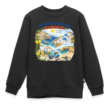 Mittelmeer-Sommer-Mosaik - Kinder Premium Organic Sweatshirt - Schwarz - Vorne - AI Model Kid Female (0cm)