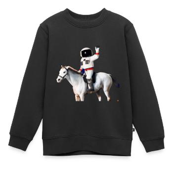 Astronaut reitet auf einem Pferd - Kinder Premium Organic Sweatshirt - Schwarz - Vorne - AI Model Kid Female (0cm)