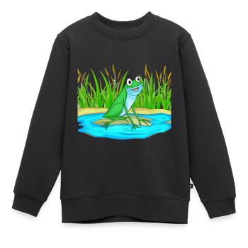 Étang d’eau de grenouille - Sweat Premium enfant bio - noir - Devant - AI Model Kid Female (0cm)