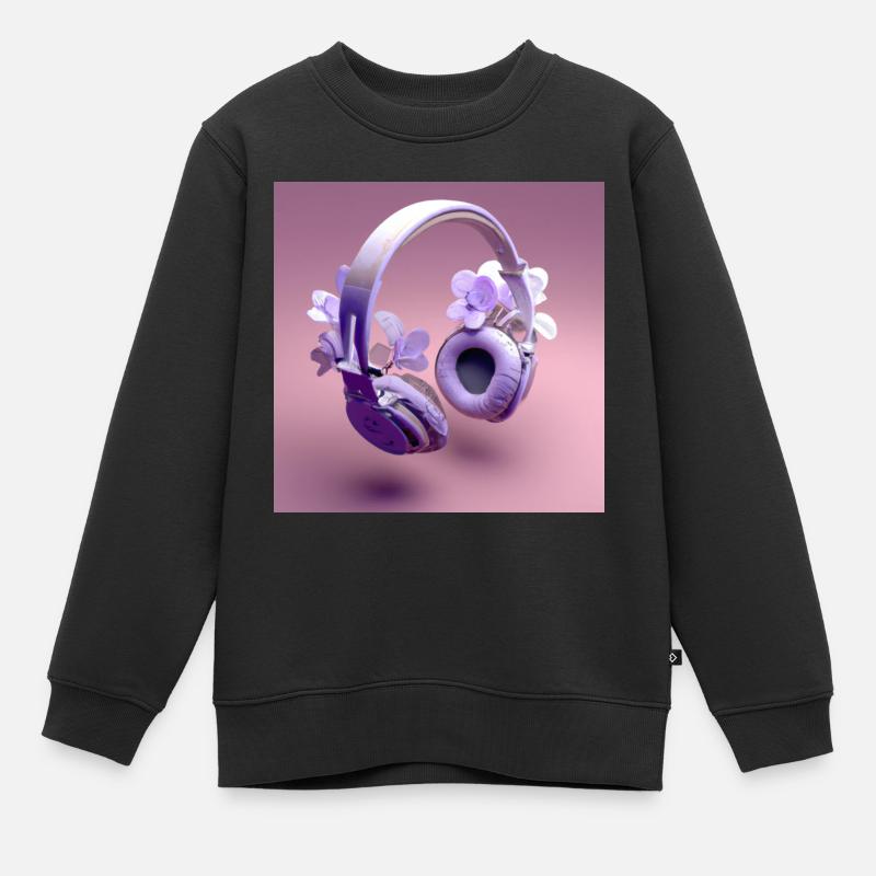 casque audio violet avec des fleurs - Sweat Premium enfant bio - noir