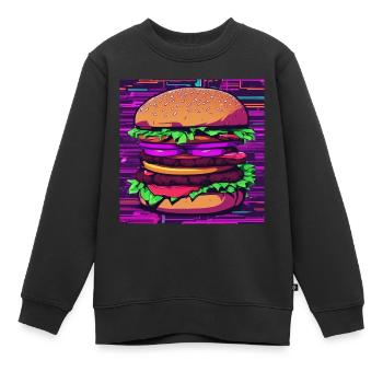 Burger au néon - Sweat Premium enfant bio - noir - Devant - AI Model Kid Female (0cm)
