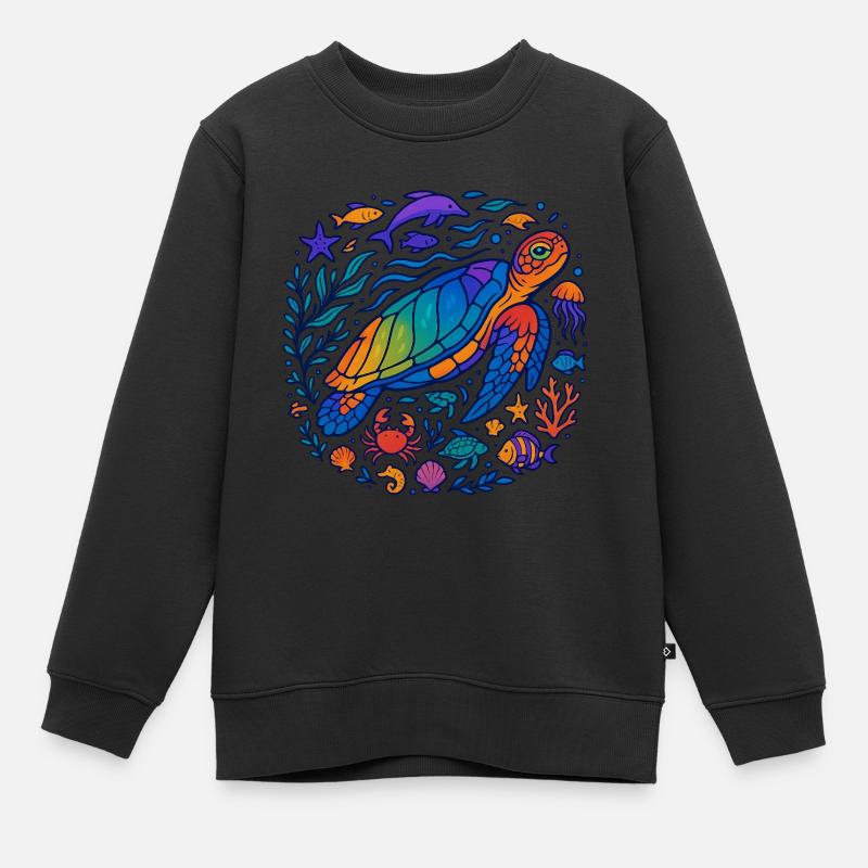 Créatures marines colorées – Turtle & Ocean - Sweat Premium enfant bio - noir