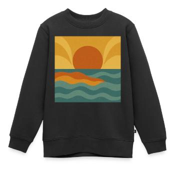 Sunset Flow – Ambiance rétro de l’océan - Sweat Premium enfant bio - noir - Devant - AI Model Kid Female (0cm)