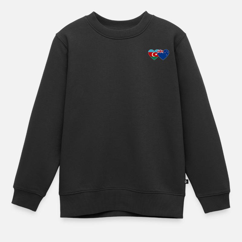 Azerbaïdjan Nouvelle-Zélande Drapeau Coeur - Sweat Premium enfant bio - noir