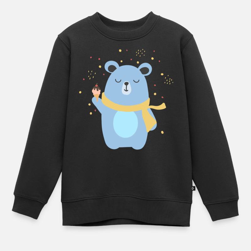Cute Bear Having an Icecream - Kids Premium Organic Sweatshirt - black
