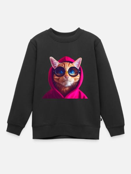 Ginger Cute Cat in farbigem Hoodie mit Brille - Kinder Premium Organic Sweatshirt - Schwarz