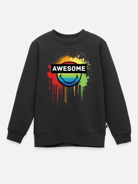 SmileyWorld Awesome Regenbogen-Smiley - Kinder Premium Organic Sweatshirt - Schwarz