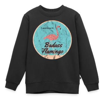 Vintage Badass Flamingo 2023 - Kinder Premium Organic Sweatshirt - Schwarz - Vorne - AI Model Kid Female (0cm)