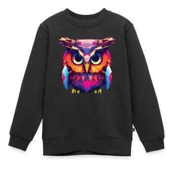 Eule Polygon Kauz farbenfroh - Kinder Premium Organic Sweatshirt - Schwarz - Vorne - AI Model Kid Female (0cm)