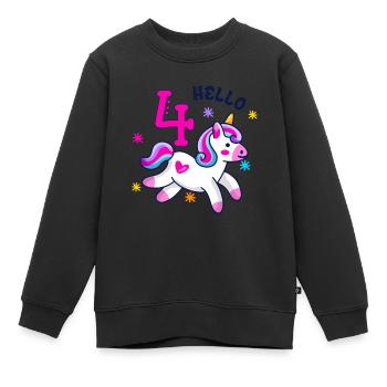 Hallo vier Einhorn, vierter Geburtstag, Magisch - Kinder Premium Organic Sweatshirt - Schwarz - Vorne - AI Model Kid Female (0cm)