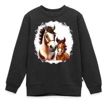 Motif Cheval Equitation Poulain Hobby Horsing - Sweat Premium enfant bio - noir - Devant - AI Model Kid Female (0cm)