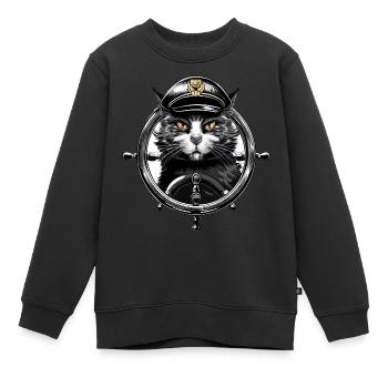 Capitaine de chat au volant - Maritime Animal Design - Sweat Premium enfant bio - noir - Devant - AI Model Kid Female (0cm)
