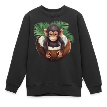 Monkey bathes in coconut - Funny summer design - Kids Premium Organic Sweatshirt - black - Front - AI Model Kid Female (0cm)