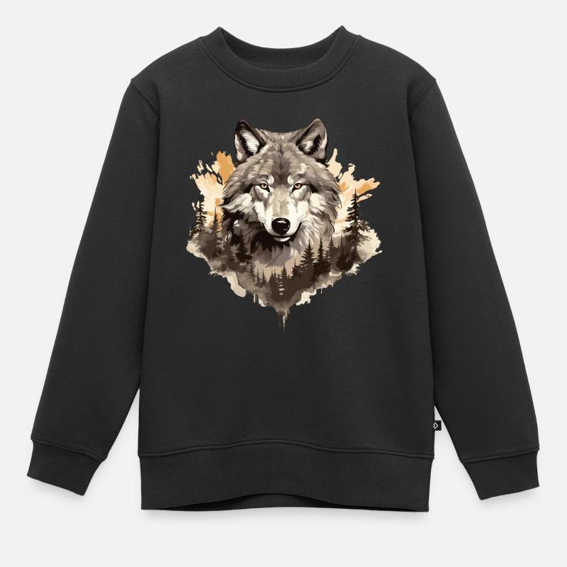 Wolf Wolf’s Head Nature Wilderness Forest Trees Art - Sweat Premium enfant bio - noir