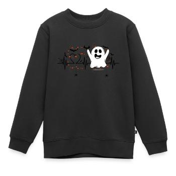 Herzschlag Halloween, Halloween-Vibes, Buh - Kinder Premium Organic Sweatshirt - Schwarz - Vorne - AI Model Kid Female (0cm)