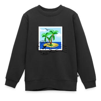 Briefmarke mit Palme auf einsame Insel und Stempel - Kinder Premium Organic Sweatshirt - Schwarz - Vorne - AI Model Kid Female (0cm)