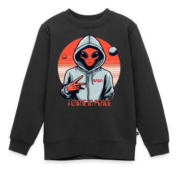 ALIEN KAM IN FRIEDEN - Kinder Premium Organic Sweatshirt - Schwarz - Vorne - AI Model Kid Female (0cm)