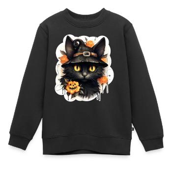 Chat noir d’Halloween - Sweat Premium enfant bio - noir - Devant - AI Model Kid Female (0cm)