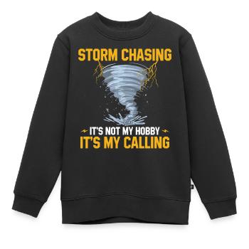 Sturmjäger Sprüche | Gewitter Meteorologe Geschenk - Kinder Premium Organic Sweatshirt - Schwarz - Vorne - AI Model Kid Female (0cm)