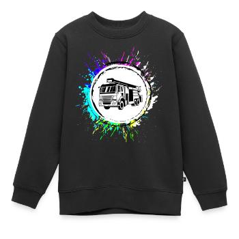 Camion de pompiers Brigade de pompiers - Sweat Premium enfant bio - noir - Devant - AI Model Kid Female (0cm)